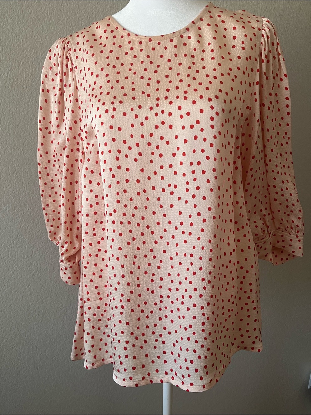 SAMSOE Pale Pink Blouse with Red Dot Print